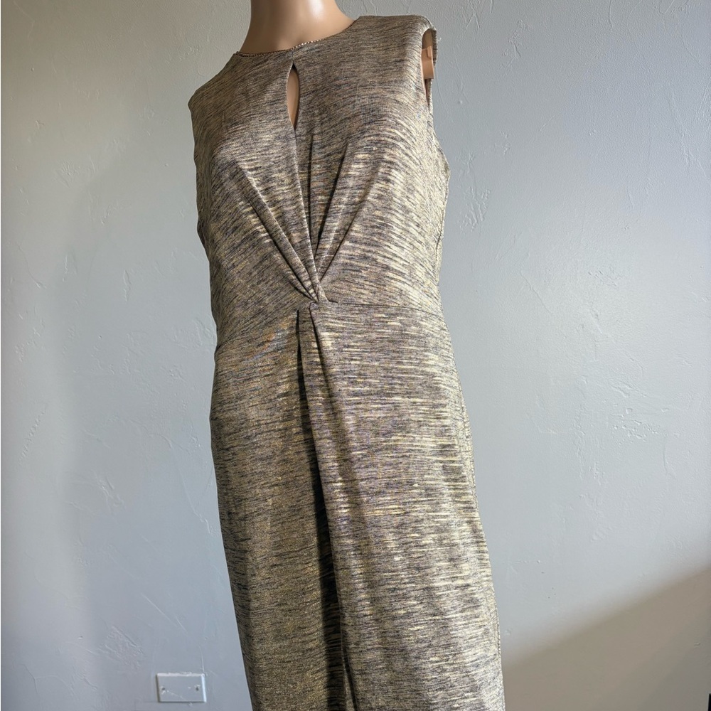 J Taylor Sleeveless Metallic Thread Dress Keyhole Front Beaded Neckline Size 12